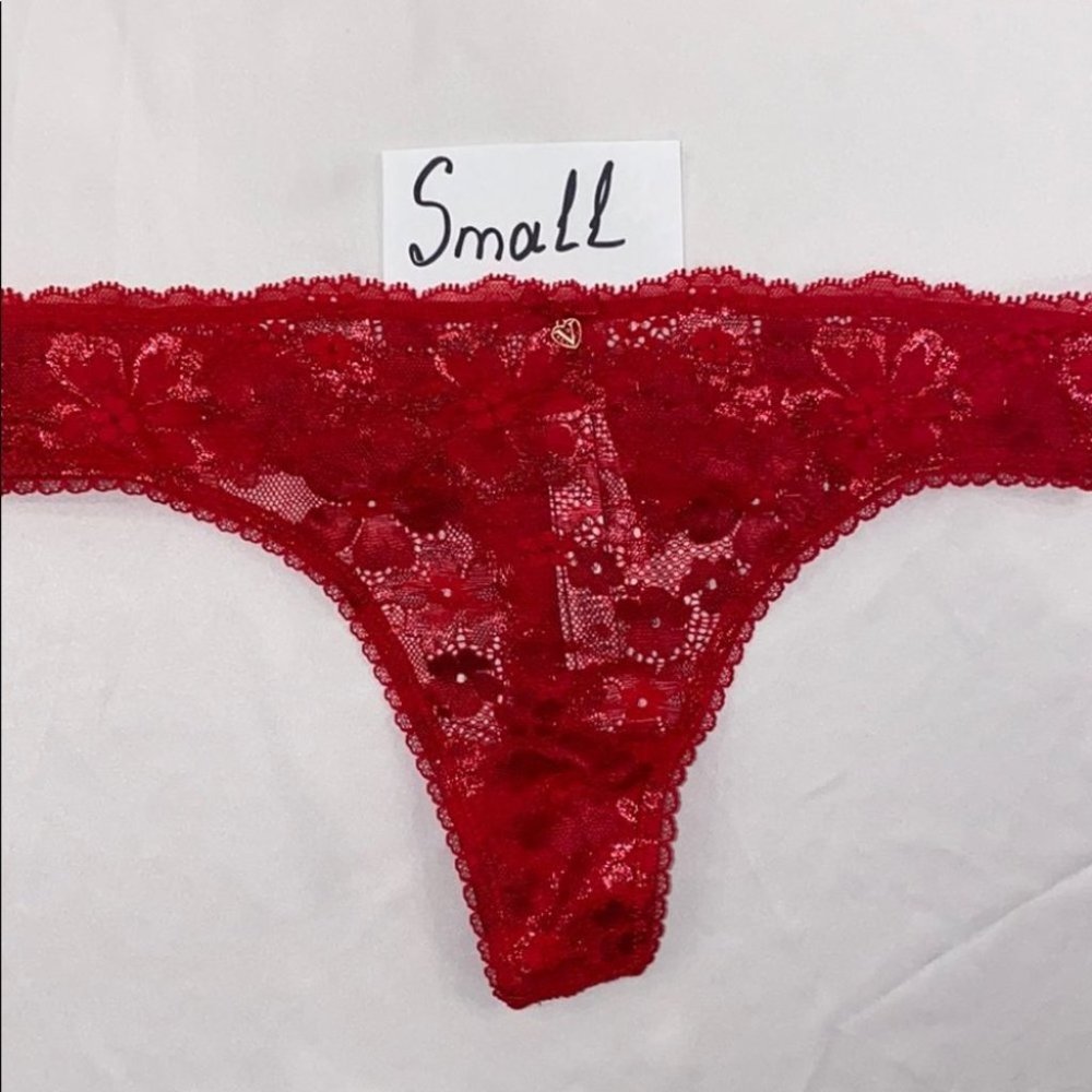 Victoria Secret Small Red Thong Shiny Shimmer Lace
